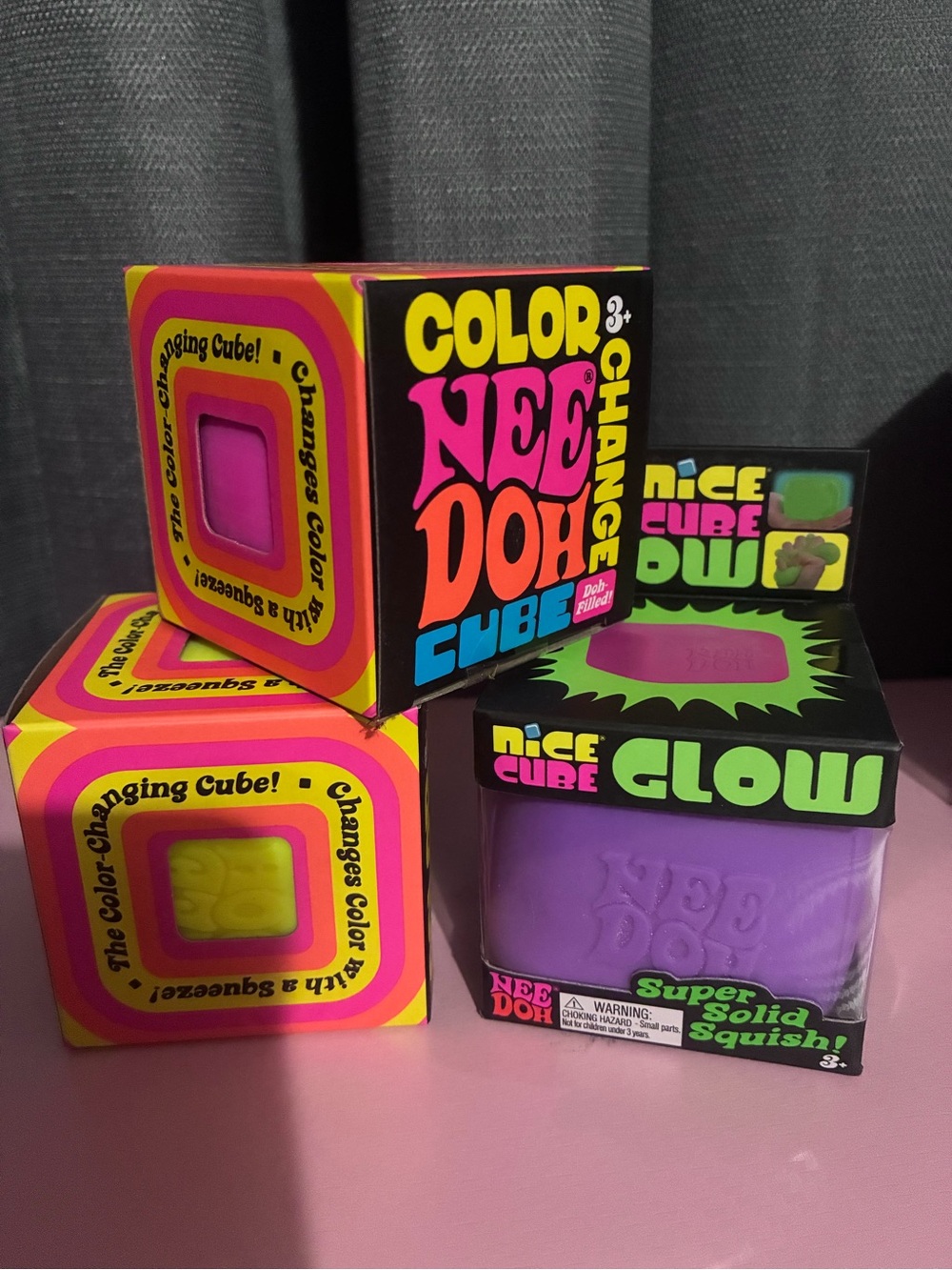 Needoh lot of 3!!! Color-Changing Cube Kids Toy - Purple
